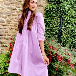 Lilac button through smock dress with pleat detail- petite
